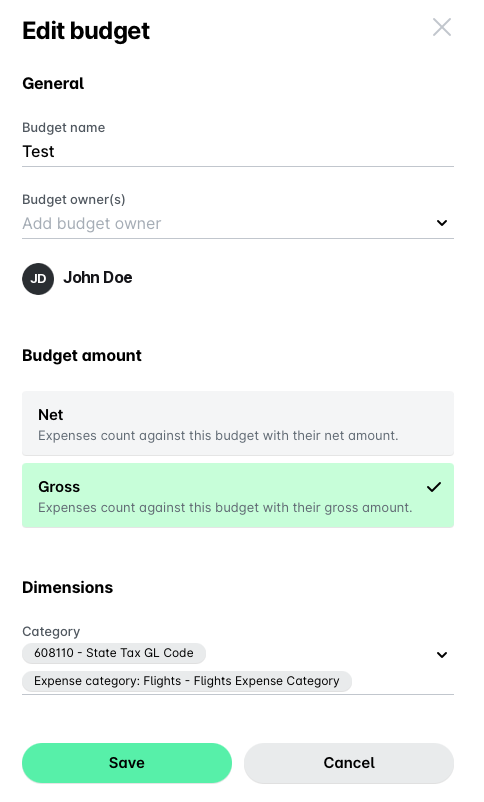 Modifier les détails du budget, y compris le responsable de budget, le montant et les options de catégories de dépenses.