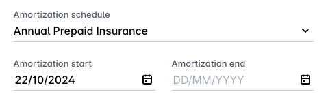 Amortization schedule showing annual prepaid insurance start and end dates.