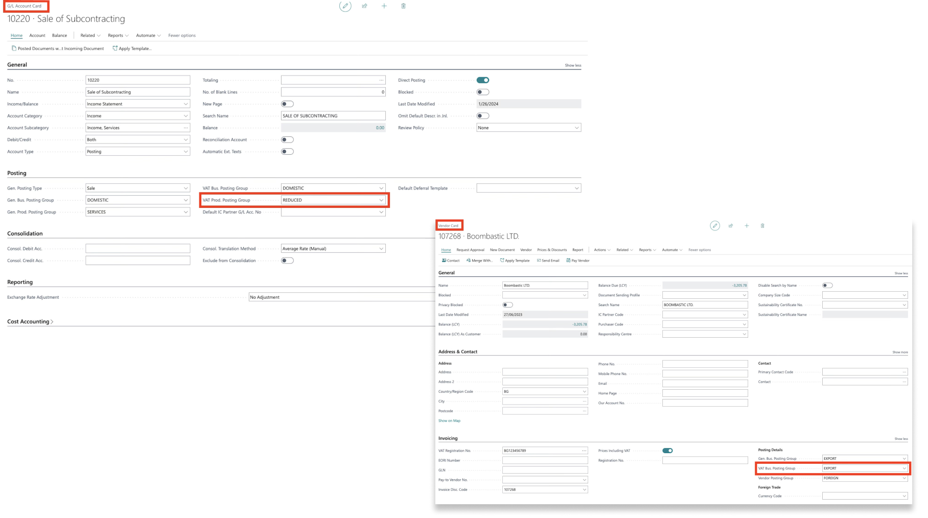 Account card showing sale details and vendor information for Boombastic LTD.