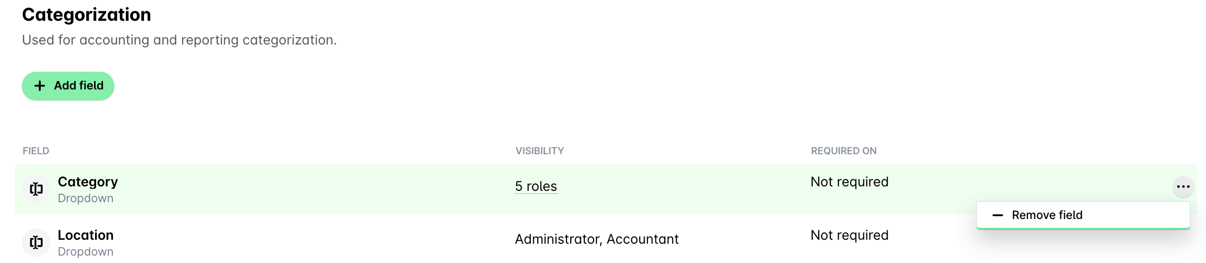 Interface for categorization with fields for Category and Location, including dropdown options.
