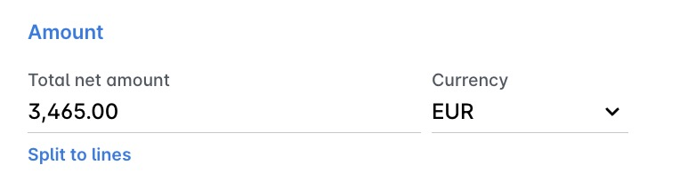 Montant net total affiché comme 3 465,00 EUR dans un document financier.
