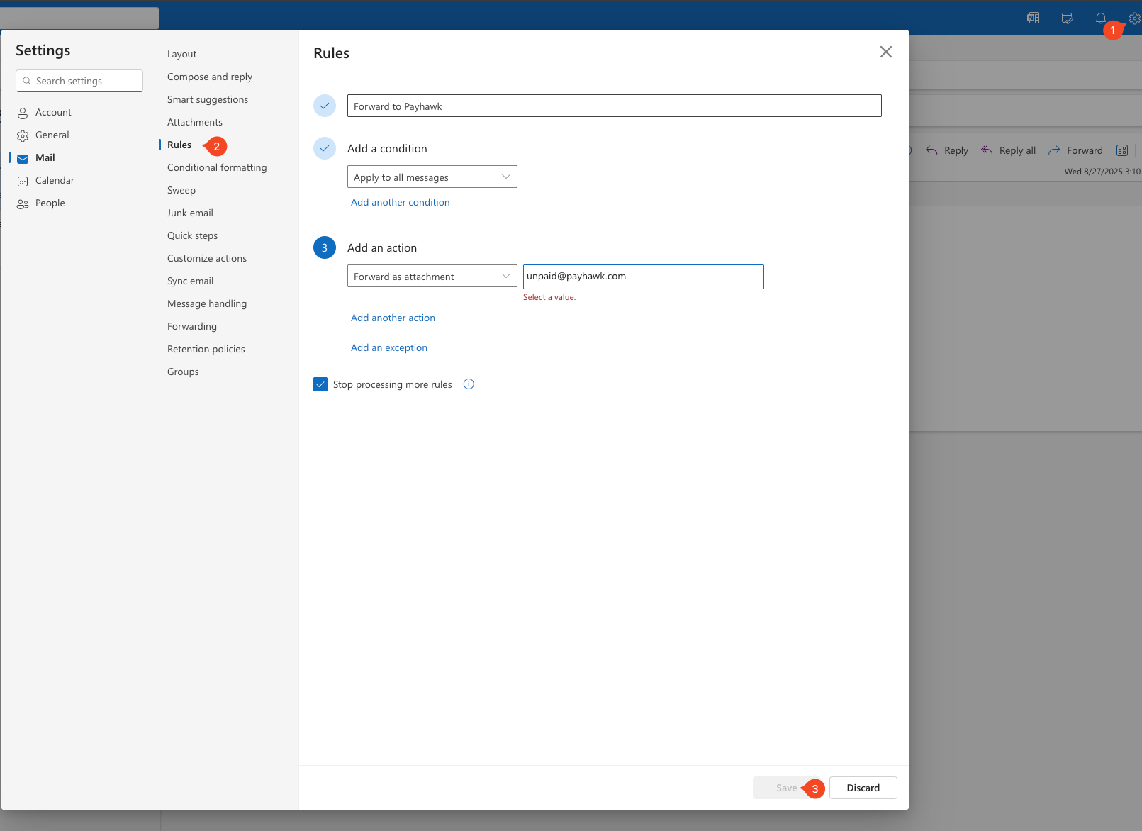 Forwarding invoices to the Mailbox on Outlook
