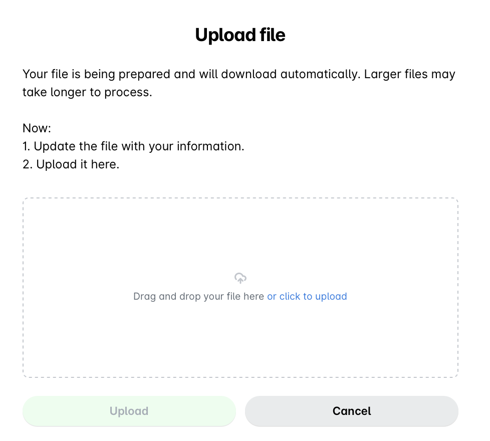 Instructions for uploading a file with steps to follow for users.