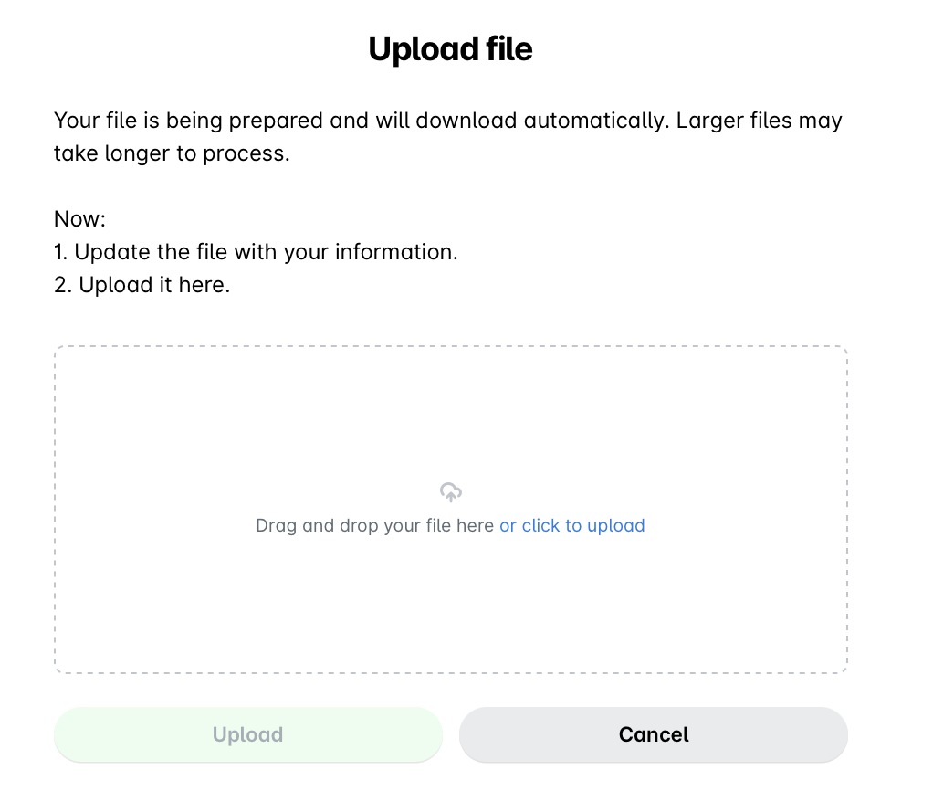 Instructions for uploading a file with steps to follow for users.