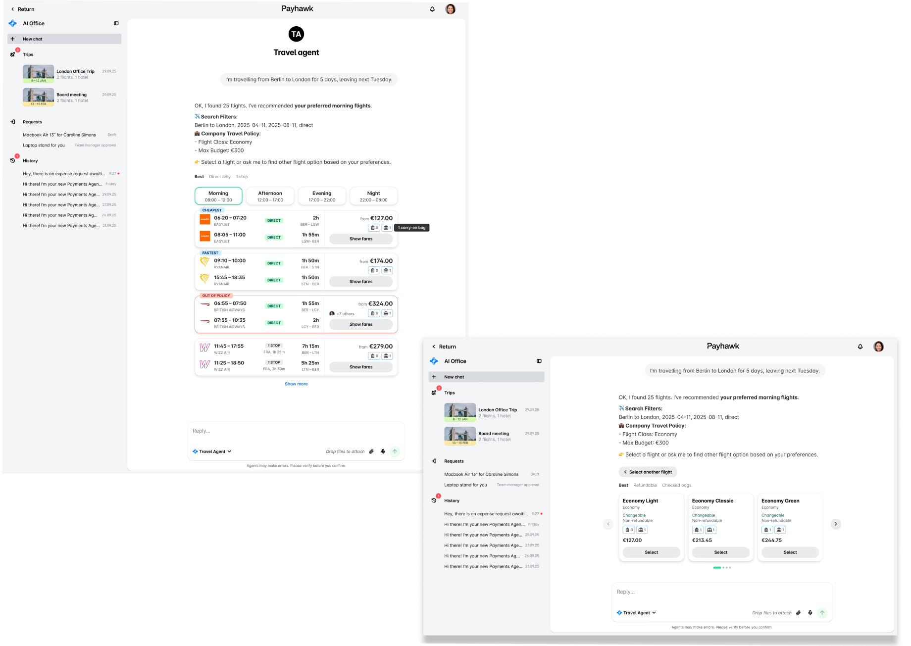 Flight options from Berlin to London with prices and details for travel planning.