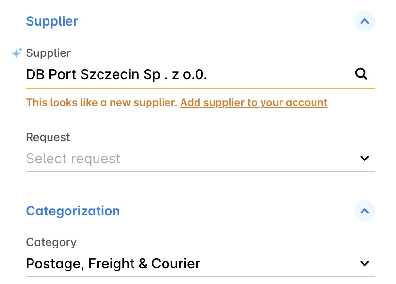 Leveranciersinformatie voor DB Port Szczecin, inclusief aanvraag- en categorisatieopties.