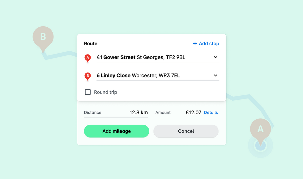 Feature Screenshot - Log, track, and pay mileage reimbursements with Payhawk