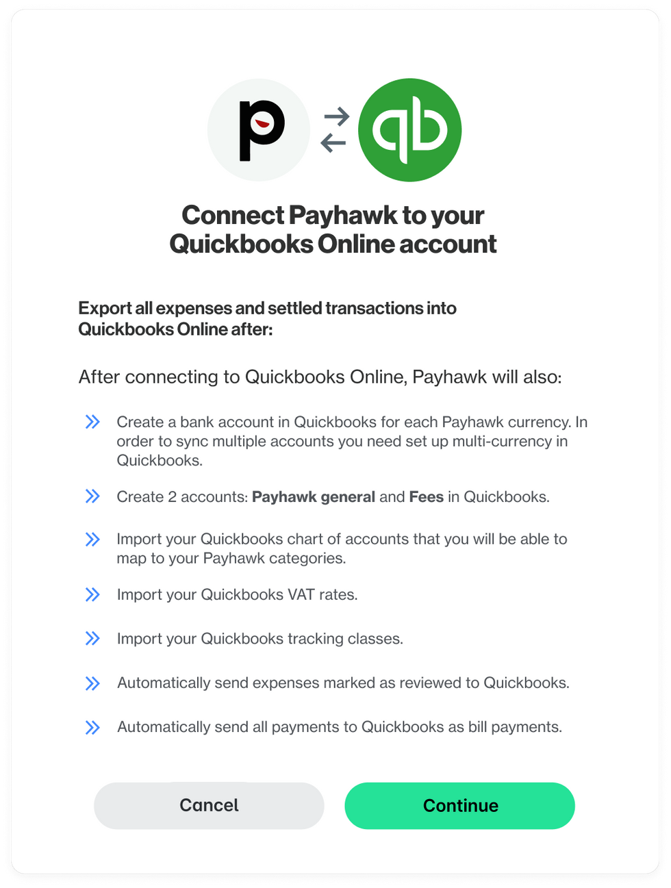 Real-time syncing of Payhawk's direct integration with QuickBooks online