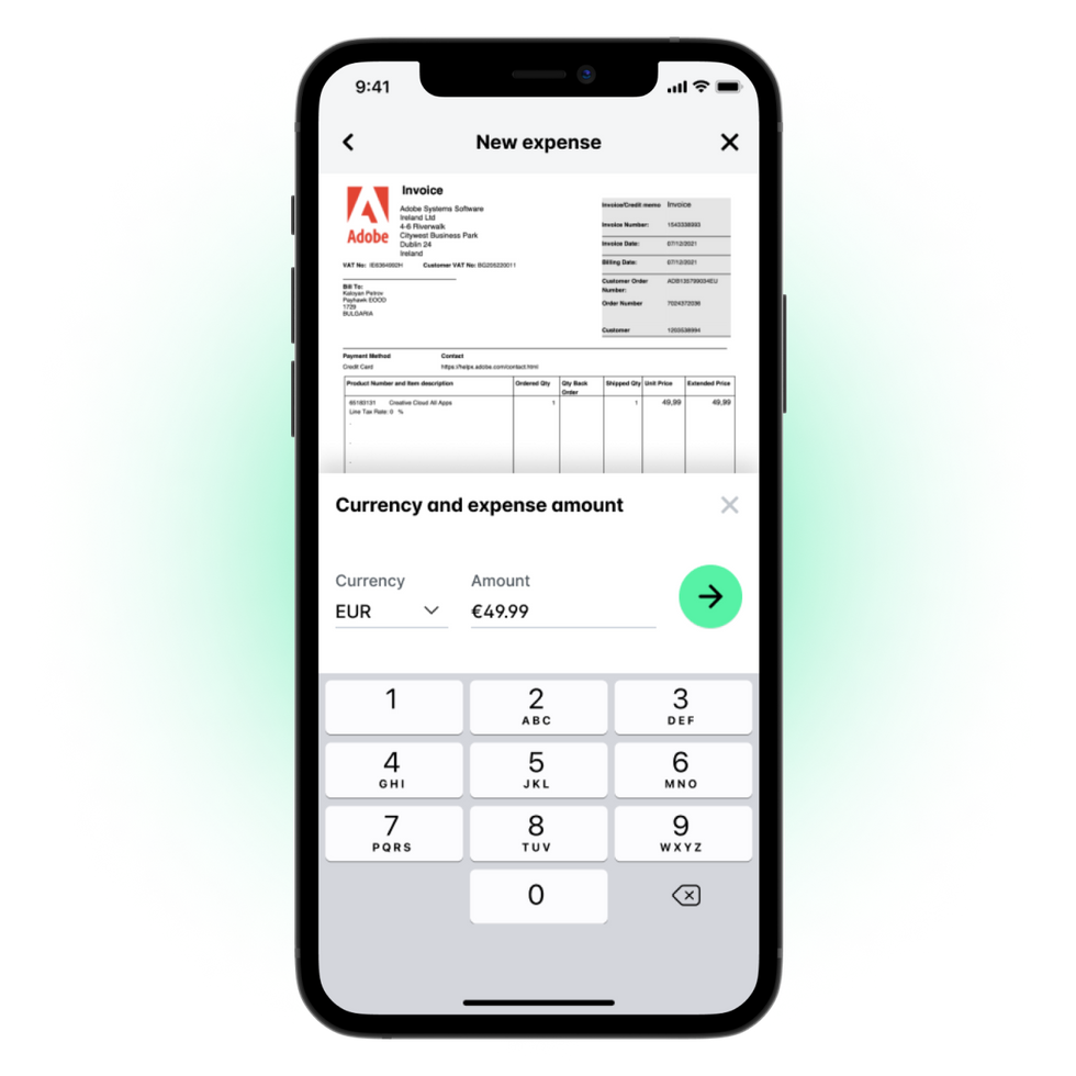 An image showing how Payhawk's OCR technology extracts the data from a receipt, and storing it in our spend management solution