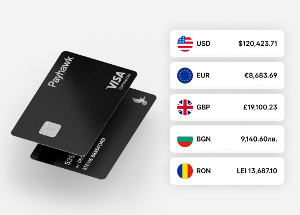 Payhawk is a multi-currency enterprise spend platform. Spend across 32 countries and multiple currencies with globally accepted debit and credit cards. 