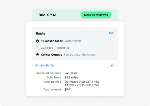 A screenshot showing the automated tax deductible calculations relevant to business travelers. 