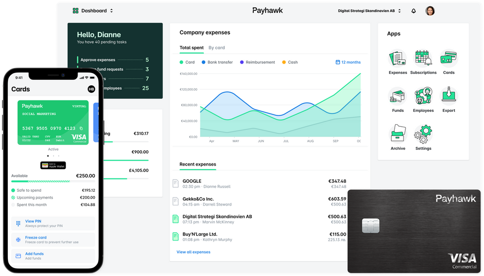 Екранна снимка, показваща колко е просто да се качва фактури от служителите, като се възползвате от автоматизираните функции за разпознаване на фактури на приложението за управление на разходите на Payhawk.