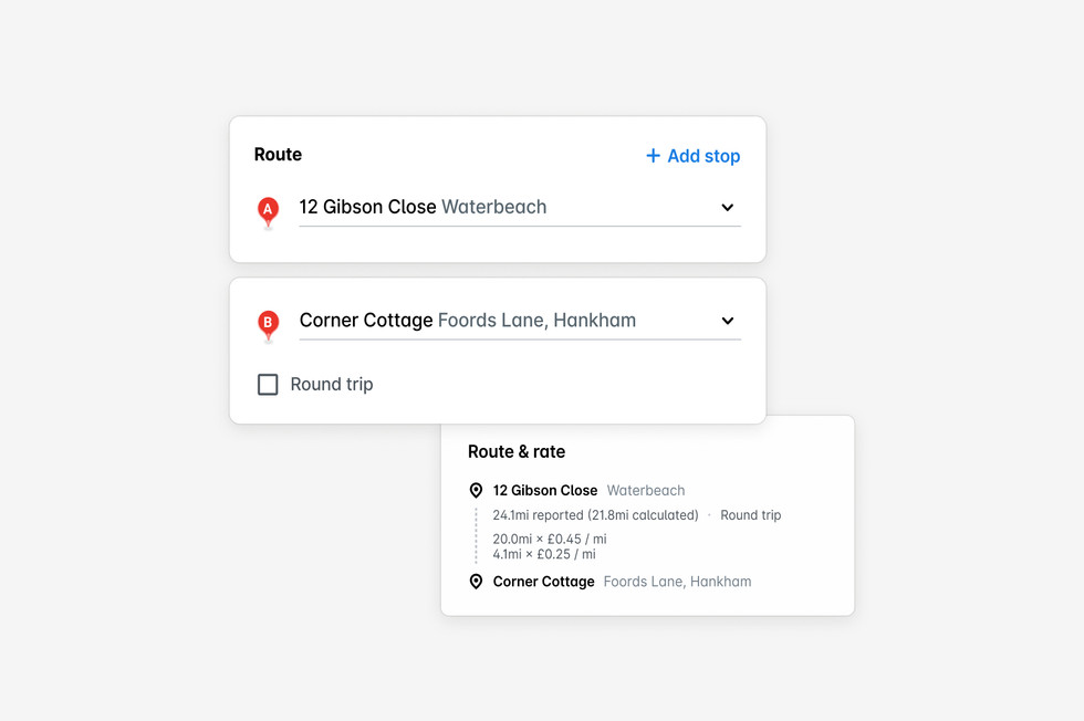 A screenshot from the Payhawk business travel expense application showing how easy it is to calculate per diems, mileage, and reimburse employee business trip expenses