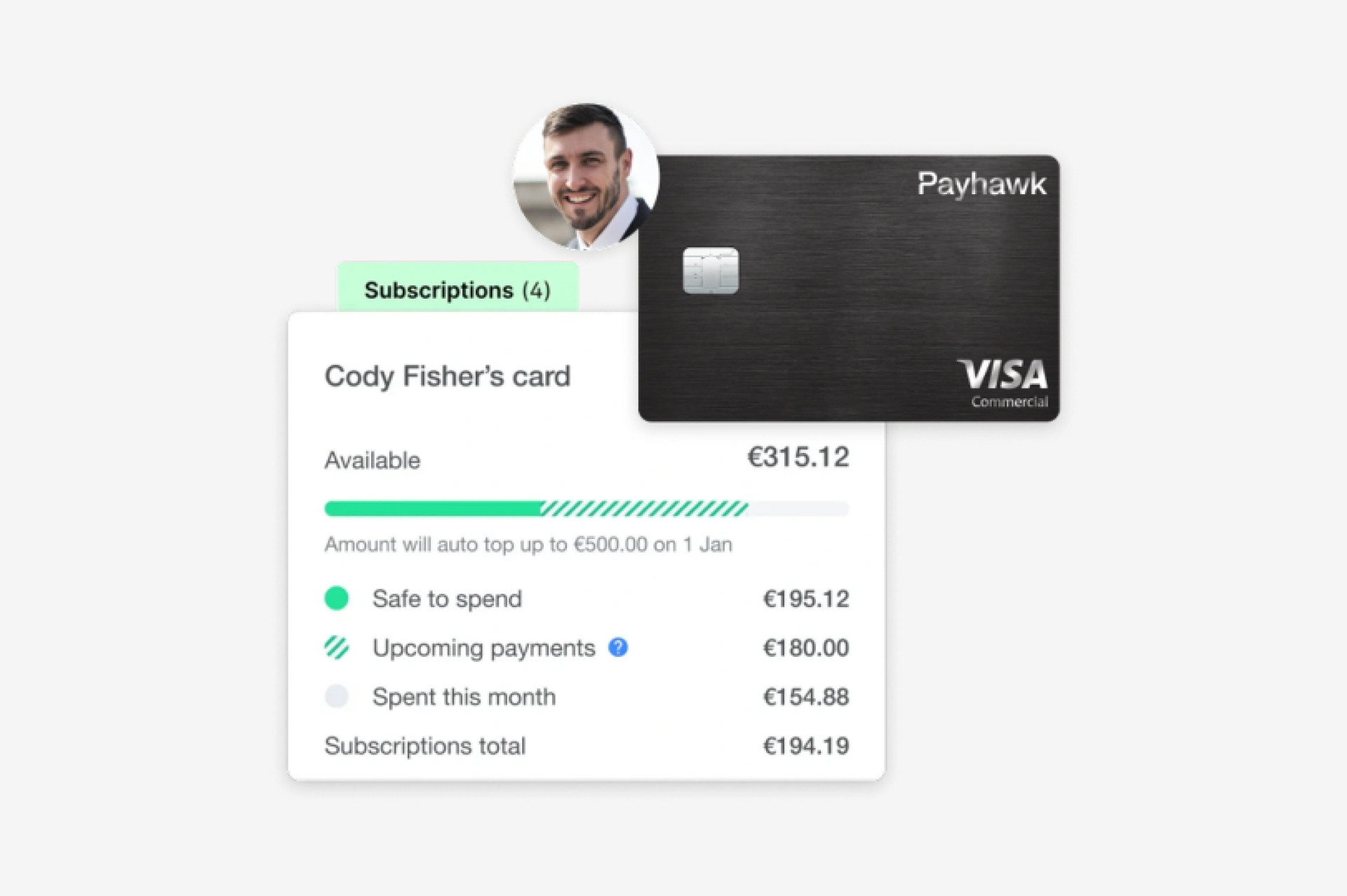 A screenshot from the employee dashboard of the Payhawk corporate expense management software