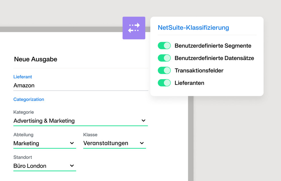 Ausgabenkategorie innerhalb der Netsuite-Integration von Payhawk