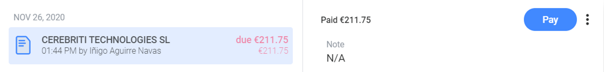 Screenshot from Payhawk's spend management solution feature - receipts mailbox.