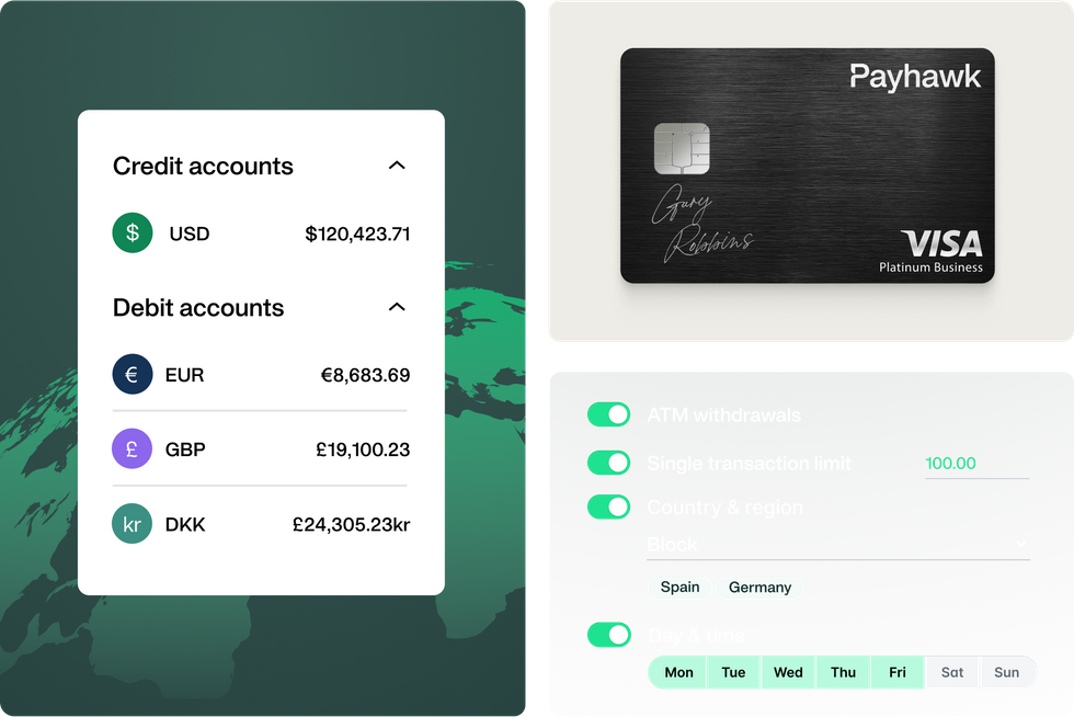 A dashboard showing all the business expenses that incurred on a Payhawk corporate card