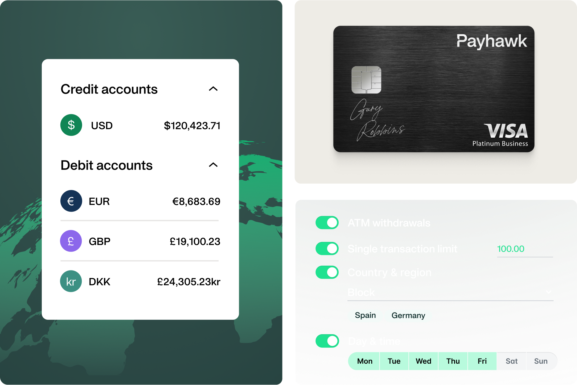 A dashboard showing all the business expenses that incurred on a Payhawk corporate card