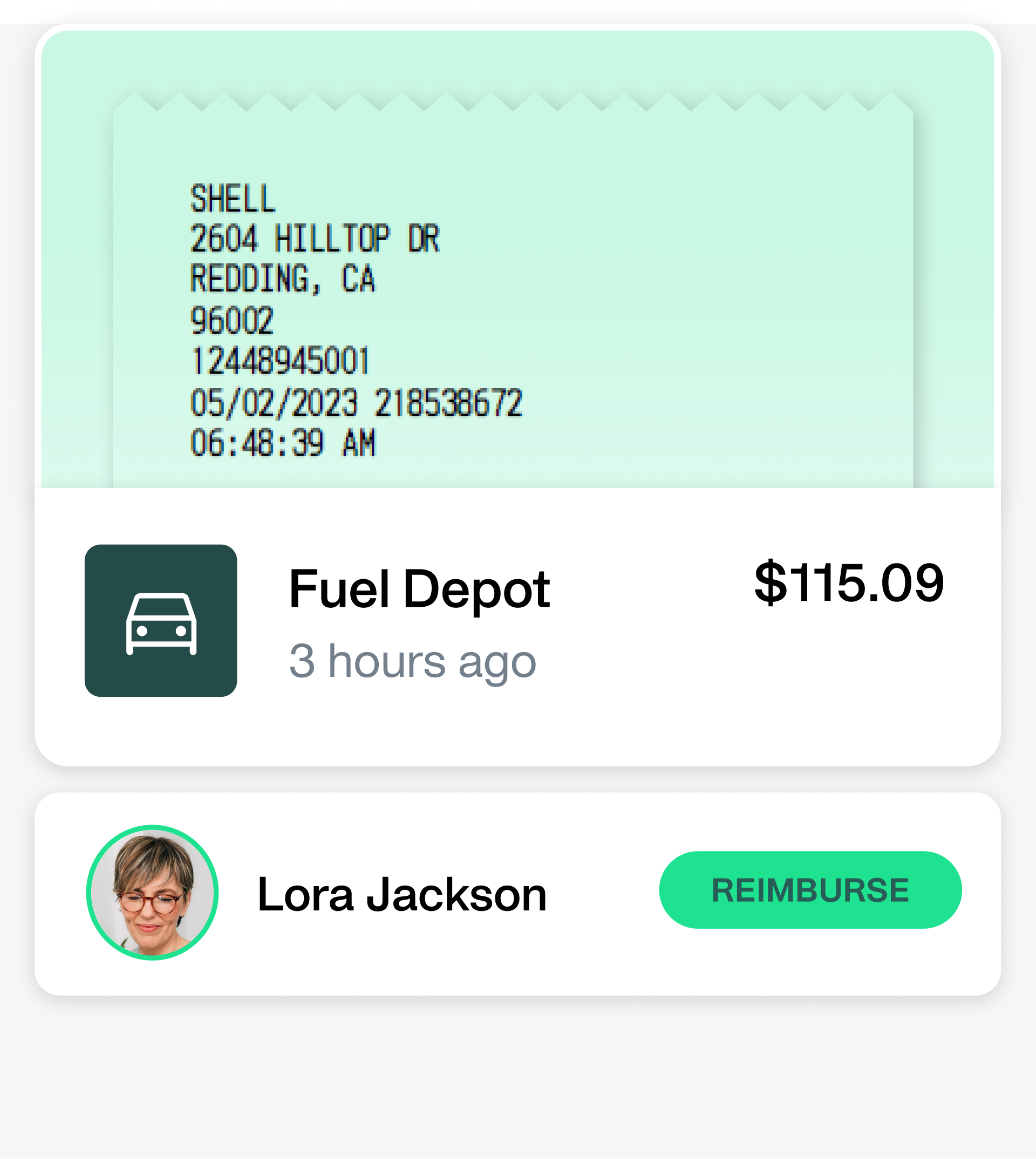 an image showing a receipt being scanned and an expense being submitted off the back of that receipt