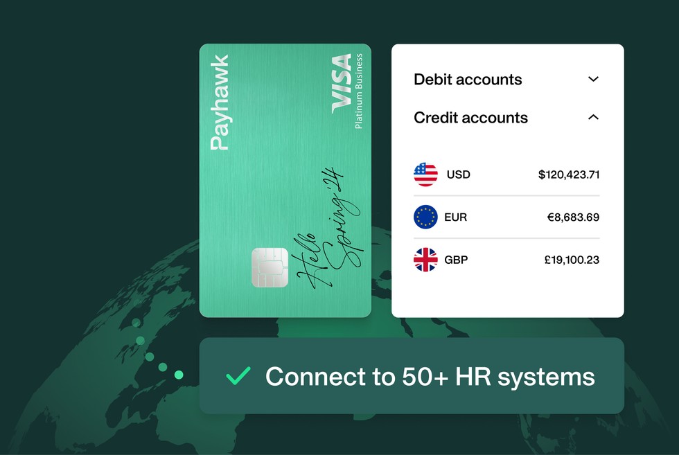 credit cards in euros, advanced card limits, and integrations with more than 50 HR systems