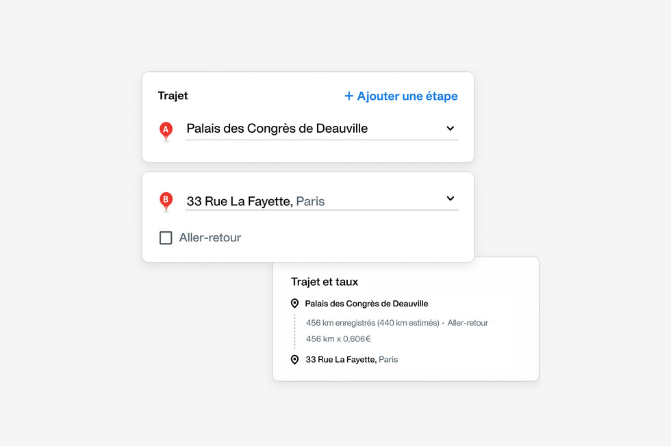 Une capture d’écran de l’application Payhawk pour calculer les frais kilométriques lors d'un déplacements professionnels