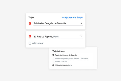 Une capture d’écran de l’application Payhawk pour calculer les frais kilométriques lors d'un déplacements professionnels