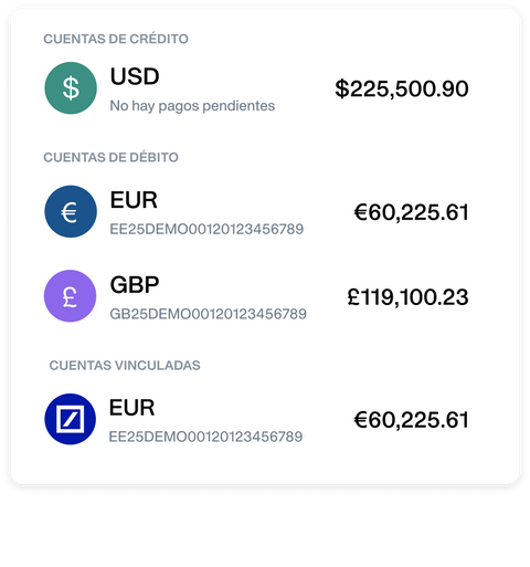 la imagen muestra las cuentas de payhawk en múltiples divisas