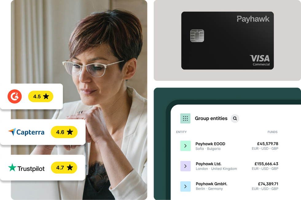 Employee evaluating Airbase against Payhawk - an Airbase alternative that combines multi-entity management with corporate cards and for expense management