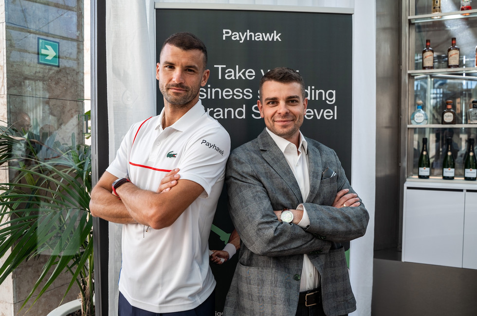 Hristo Borisov, Payhawk co-founder and CEO together with the Bulgarian tennis player Grigor Dimitrov during the announcement of the athlete as the fintech's first global brand ambassador