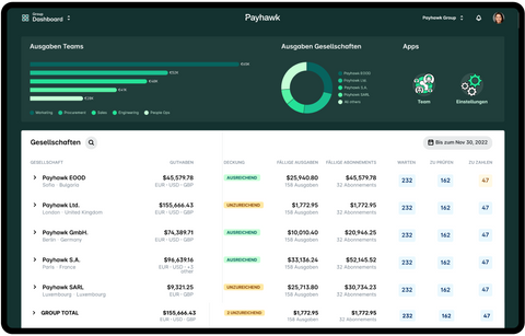 Payhawk Multi Entity Management Dashboard
