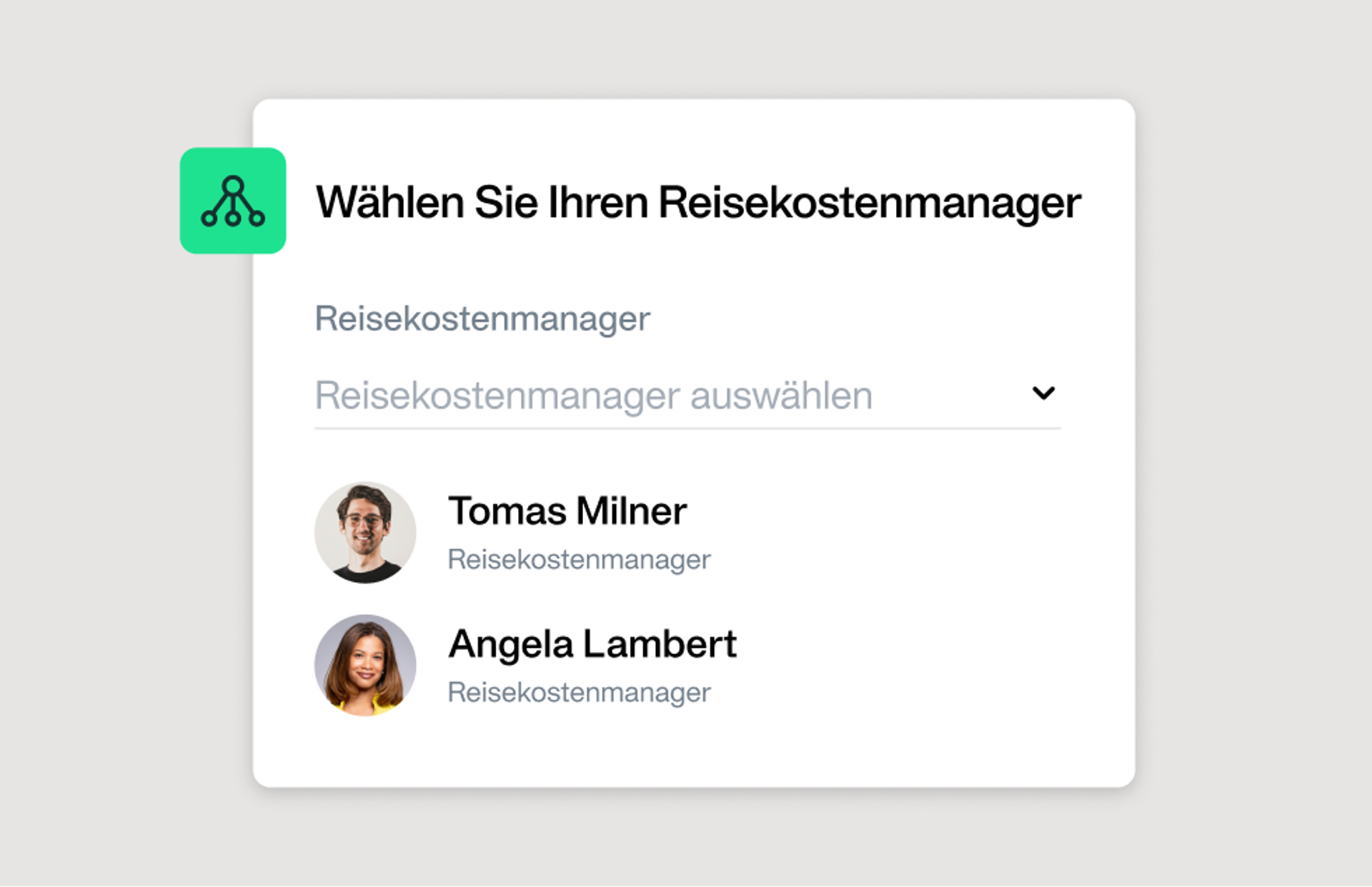 Illustration, die zeigt, wie einfach es ist, einen Reisekostenmanager zu wählen