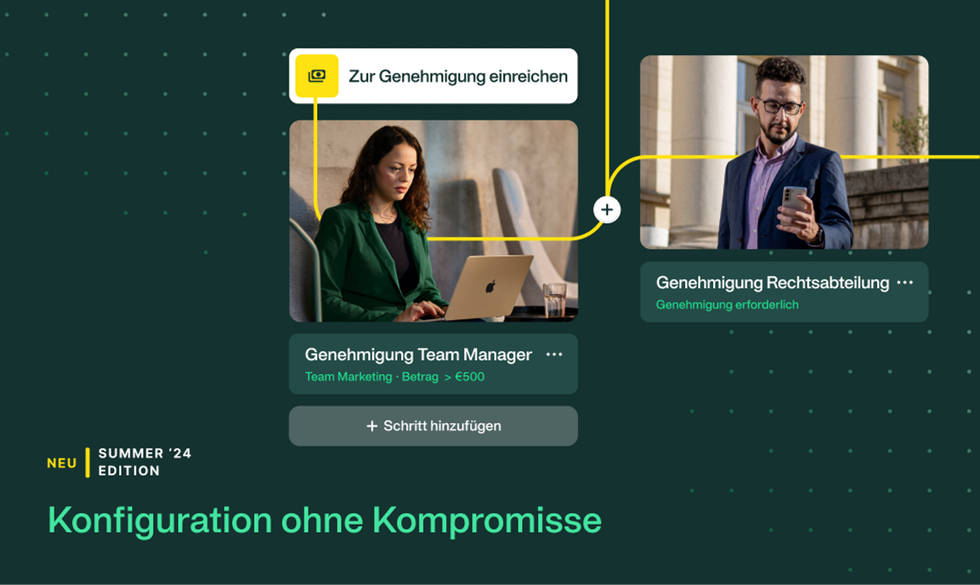 Bild mit zwei Mitarbeitern am payhawk workflow designer