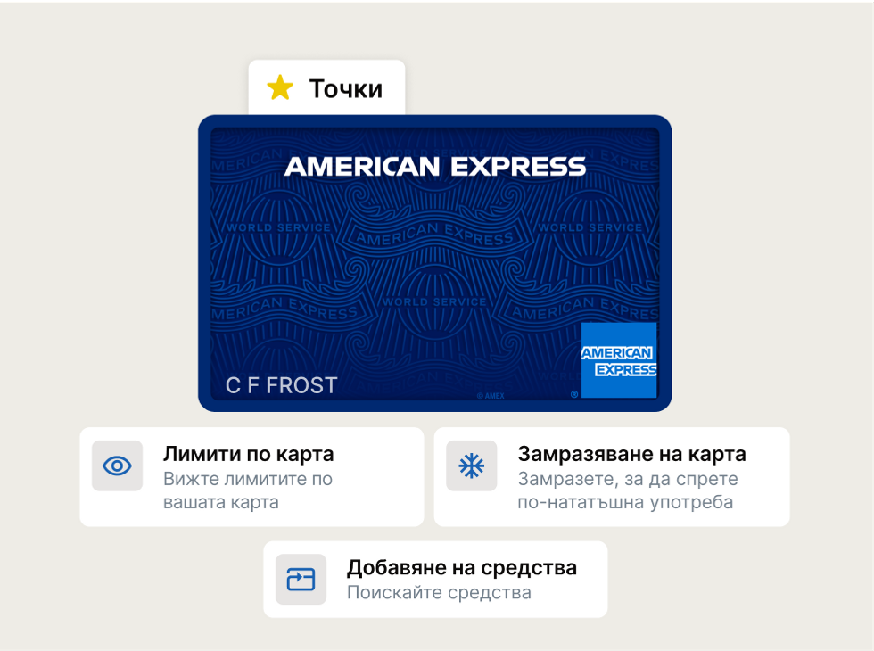 Илюстрация на корпоративната карта AMEX в комбинация с възможности на платформата за управление на разходите Payhawk