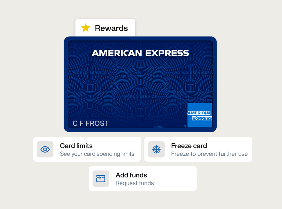 Illustration of the AMEX corporate card, with the combined capabilities of Payhawk spend management platform