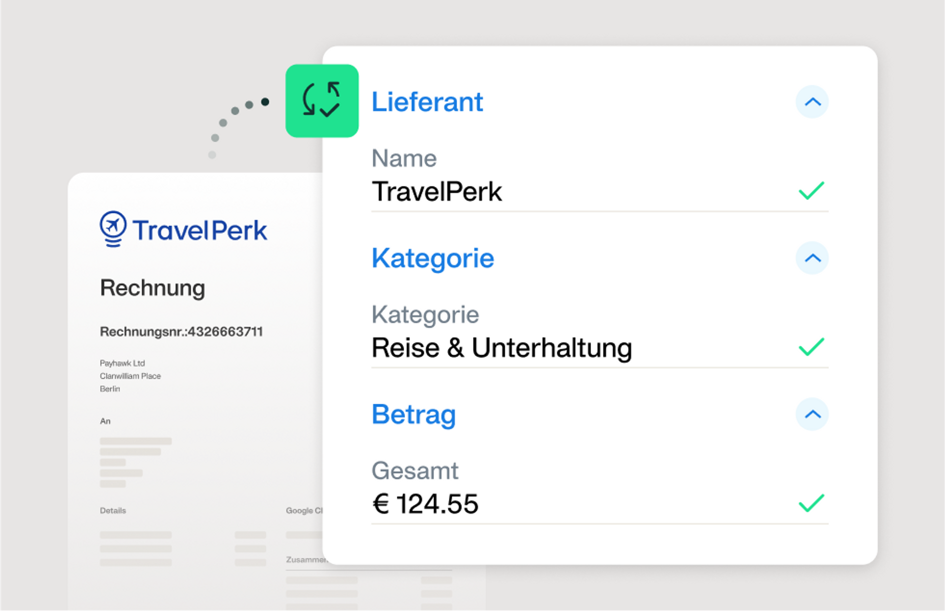 Illustration, wie Sie alle Ausgaben und Reisedaten automatisch abgleichen lassen können