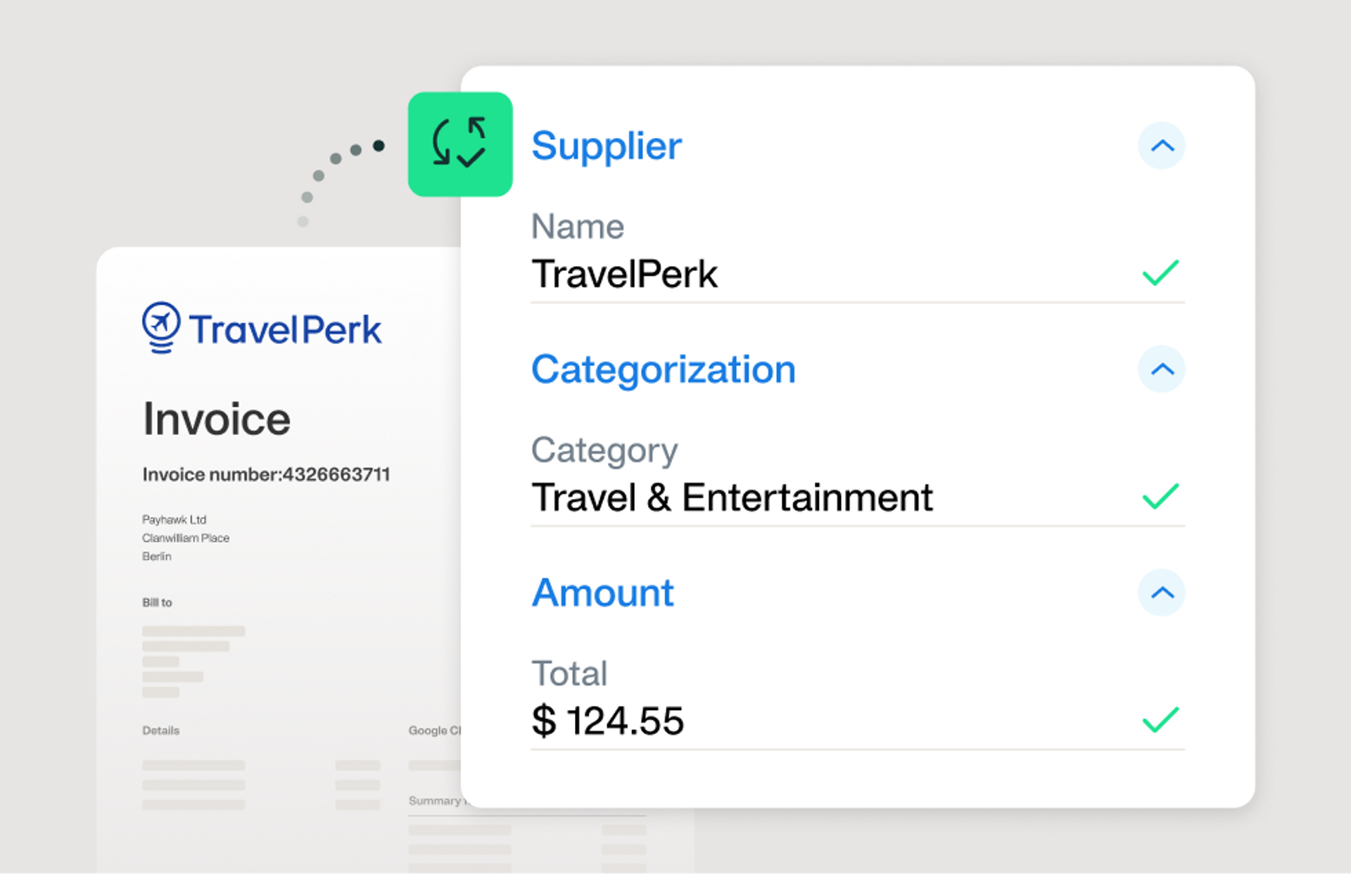 Illustration of how you can get all spend and travel data automatically matched