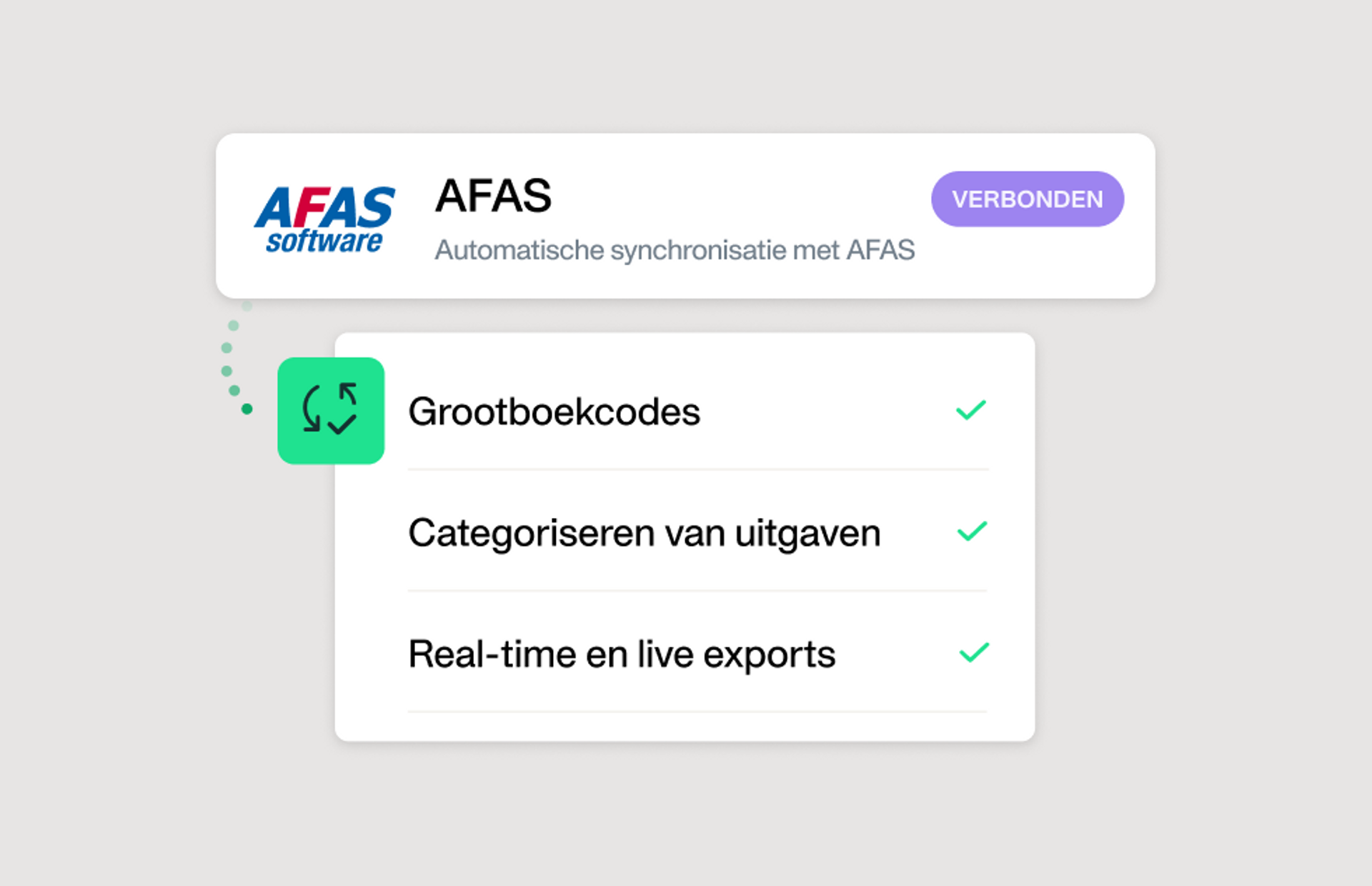 Illustratie van de snelle synchronisatie tussen het platform van Payhawk en de AFAS-oplossing