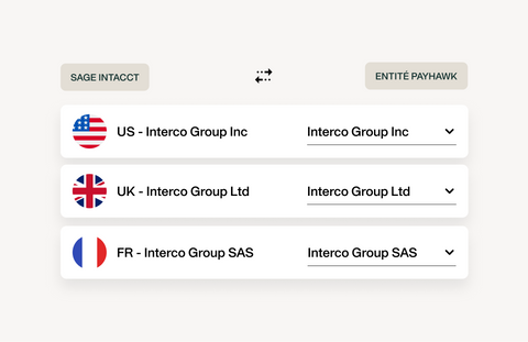 illustration de la gestion multi-entités de Payhawk avec Sage Intacct