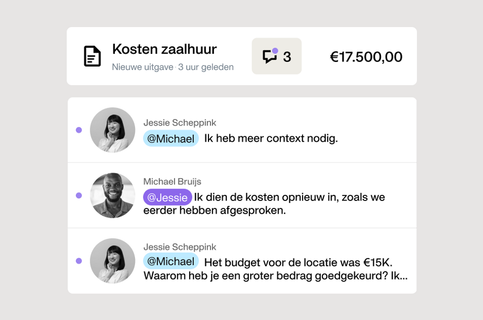 Afbeelding ter illustratie van de nieuwe functie van Payhawk's uitgavenbeheerplatform in-platform opmerkingen