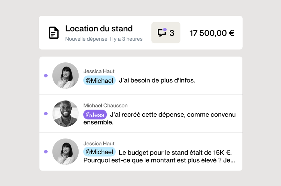 illustration de la fonctionnalité d'ajout de commentaires dans la plateforme Payhawk