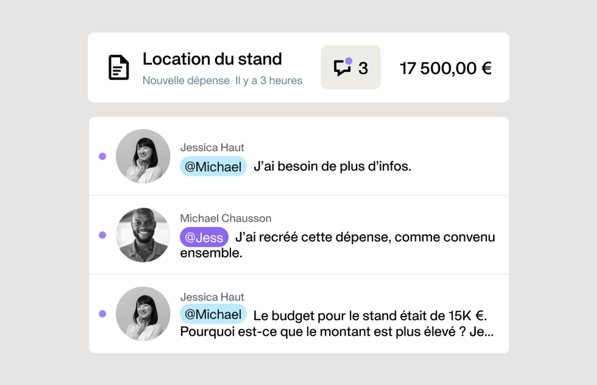 illustration de la fonctionnalité d'ajout de commentaires dans la plateforme Payhawk