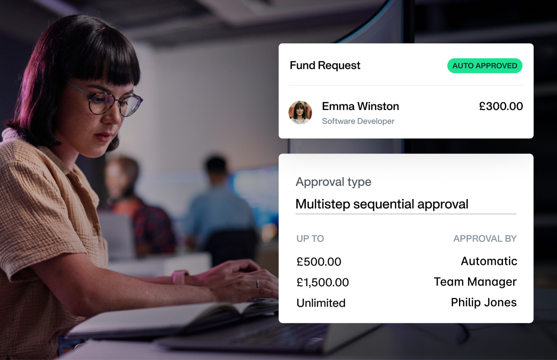Image of an employee who has submitted an expense that triggered a custom approval workflow