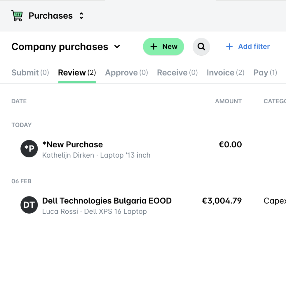 Image showing the updated Purchases workflow
