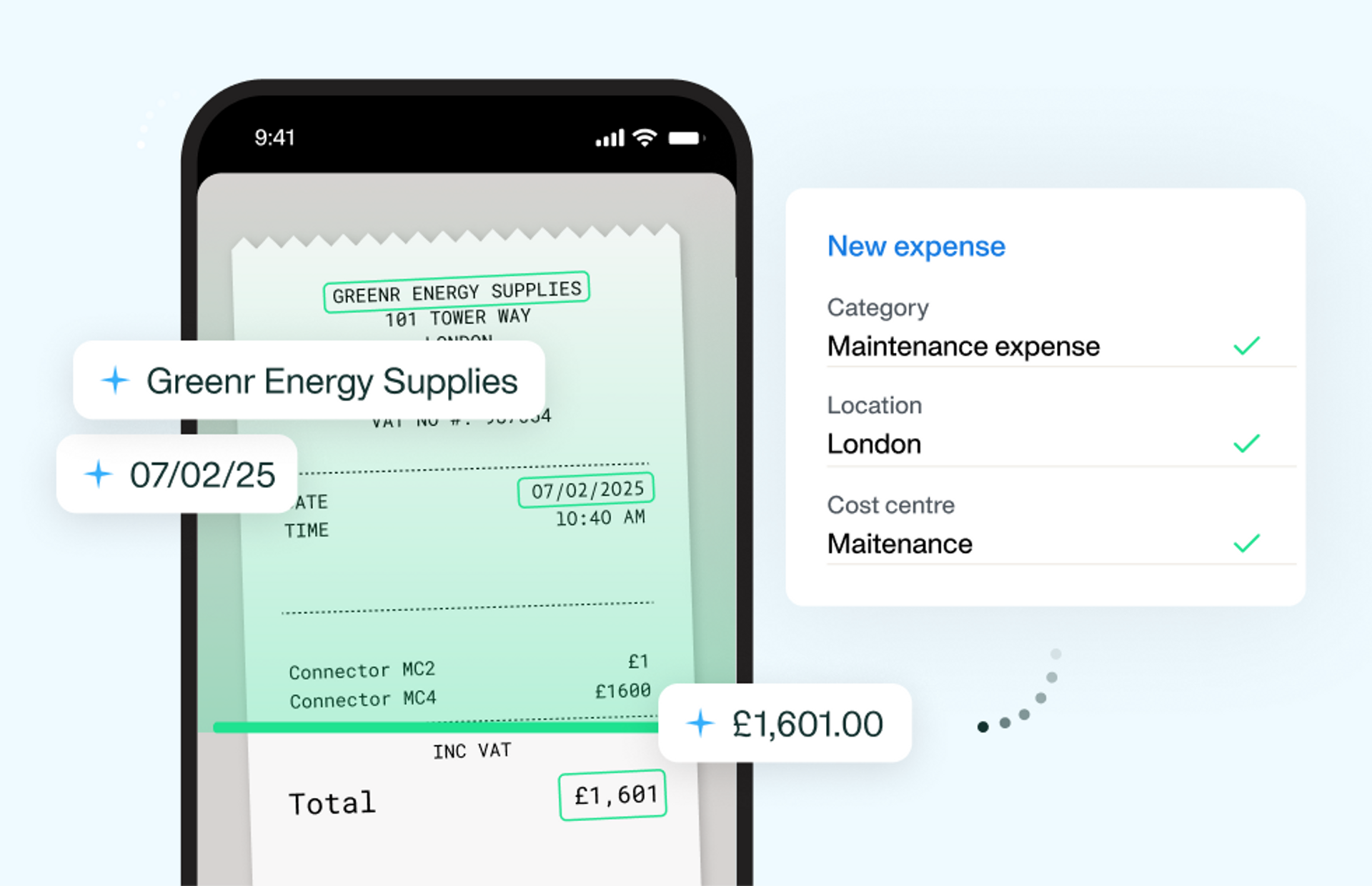 Image showing the expense management receipt capture and reconciliation with UI graphics