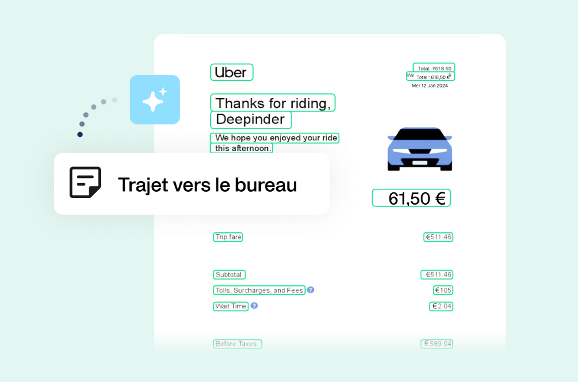 illustration du traitement d'un justificatif dans Payhawk grâce à l'IA