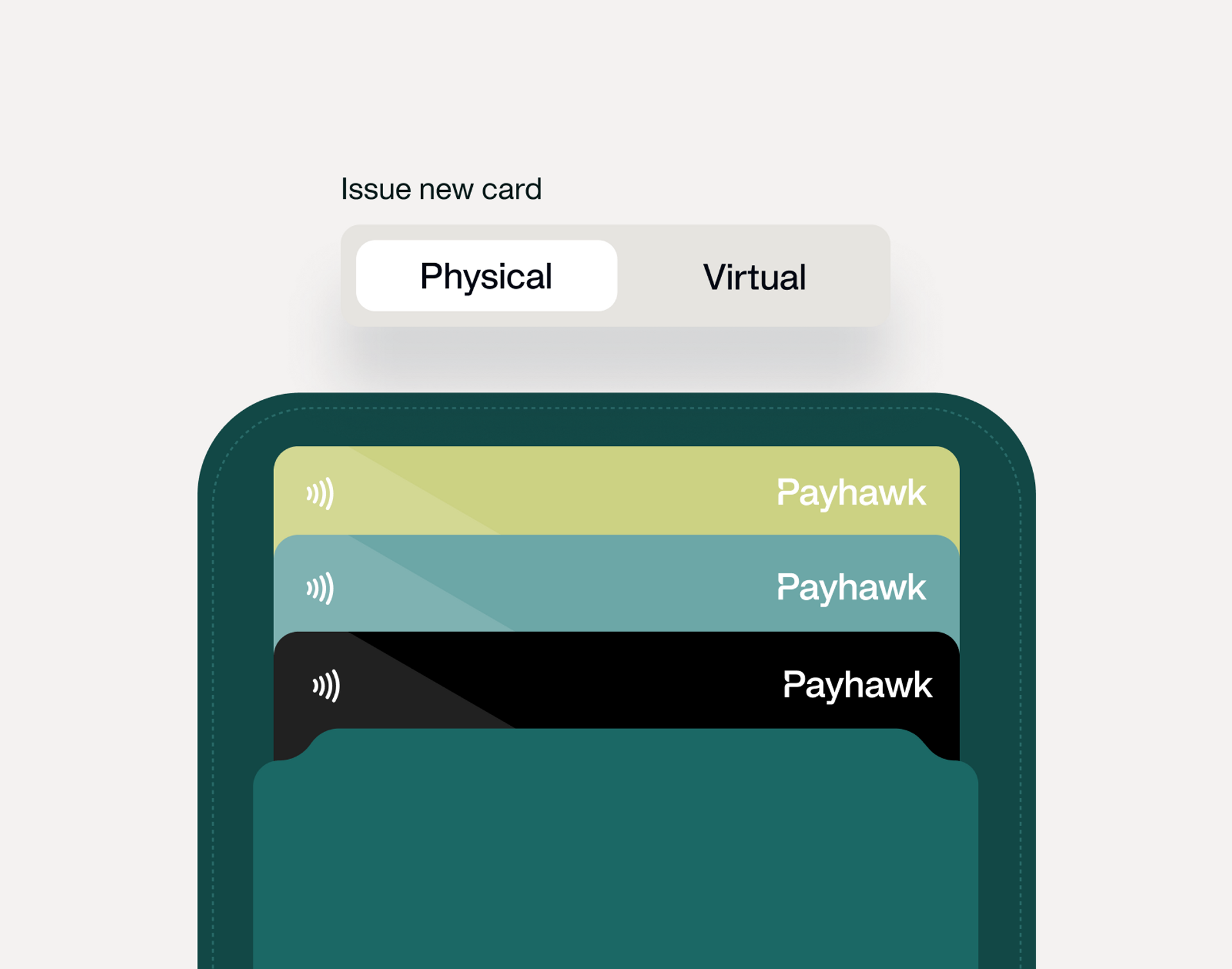 A visualisation of the option to issue physical and virtual Payhawk corporate cards