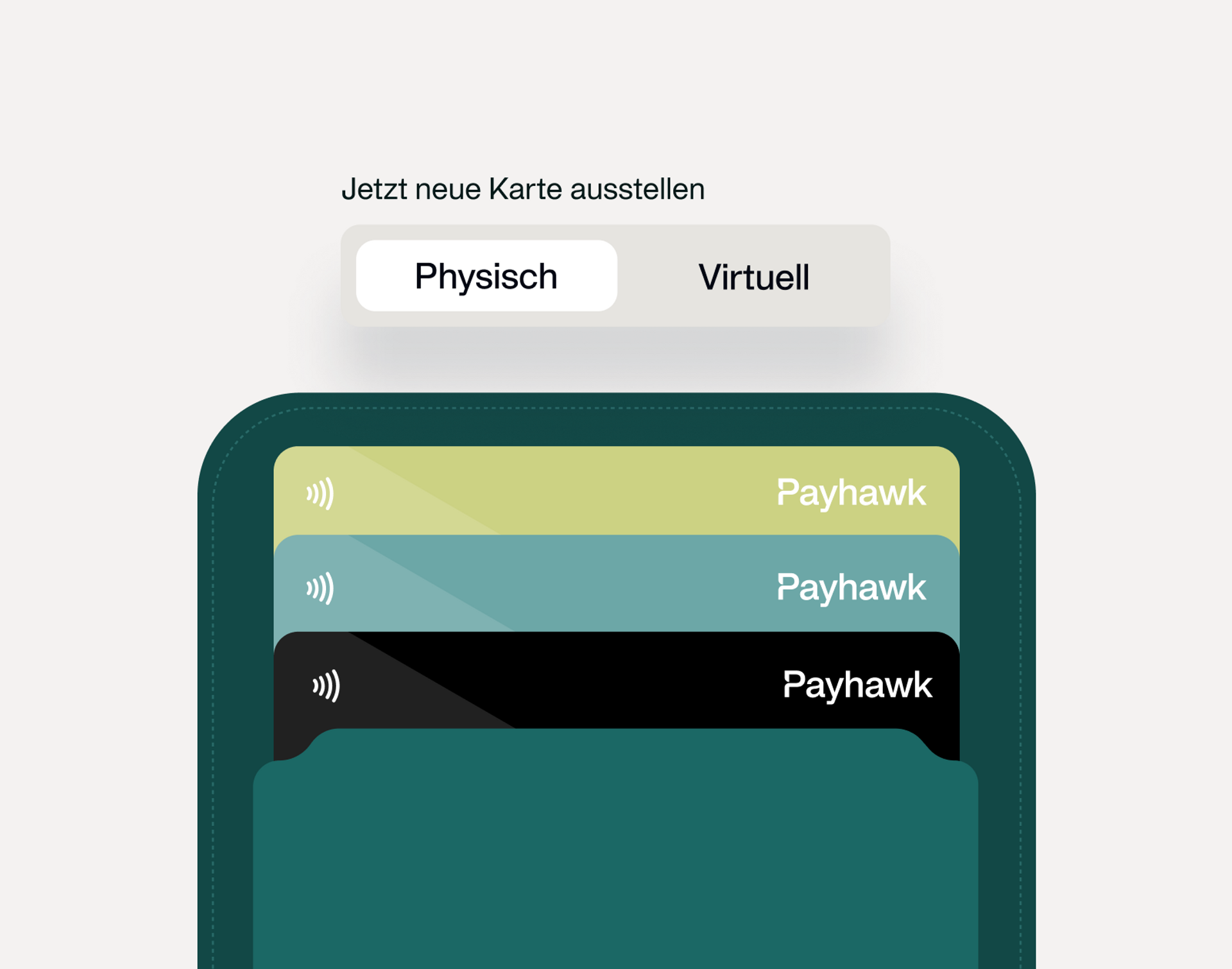 Visualisierung der Option zur Ausstellung physischer und virtueller Payhawk-Firmenkarten