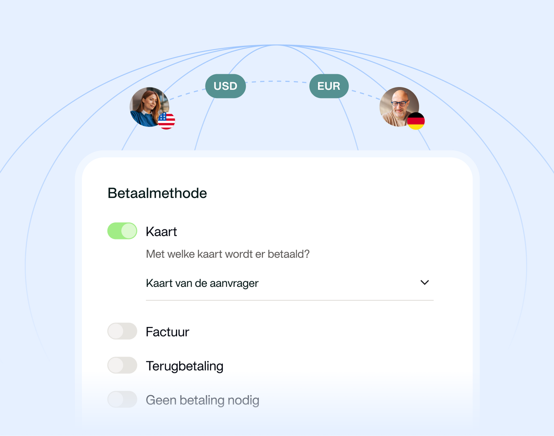 Afbeelding die laat zien dat je kunt kiezen uit verschillende betaalmethoden
