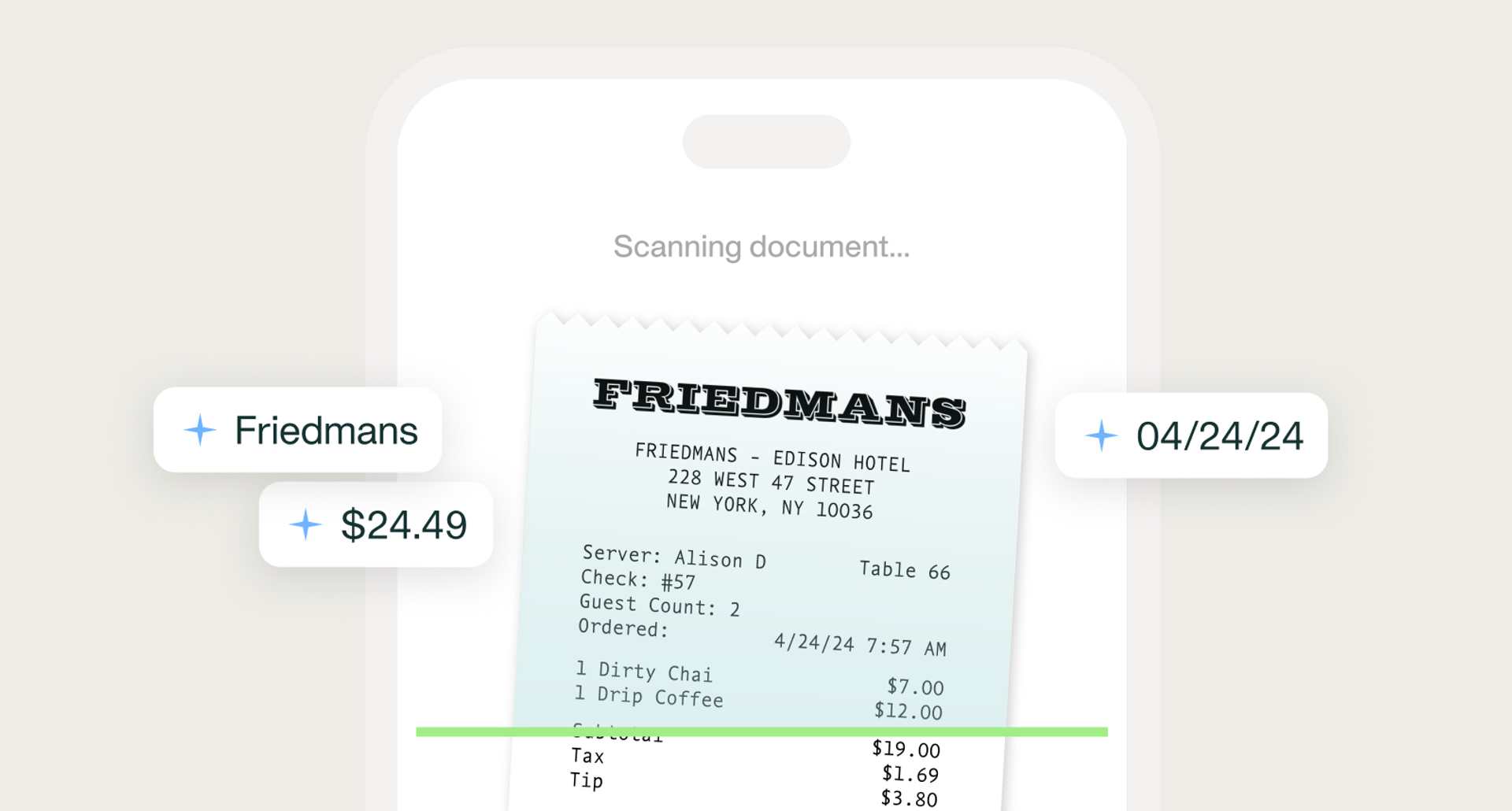 OCR scanning a receipt