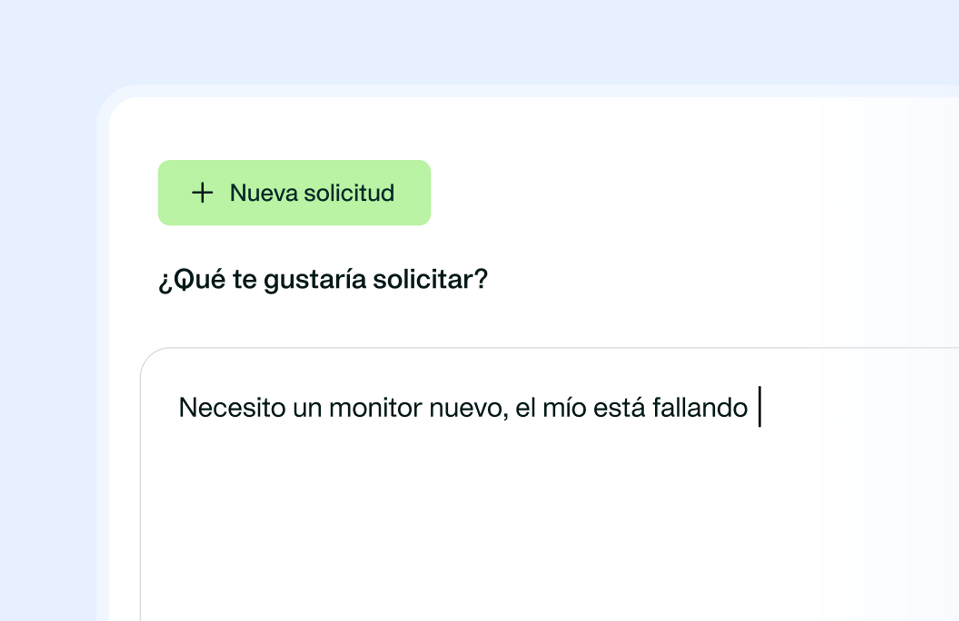 Vista del generador de solicitudes de compra por conversación
